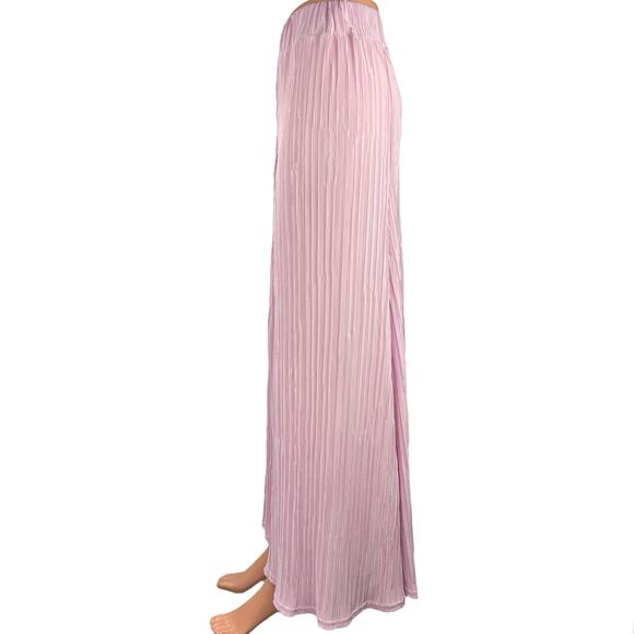 PinkyOtto Pink Elastic Waist High Waist Pleated Straight A-Line Maxi Skirt Sz S - Picture 2 of 6
